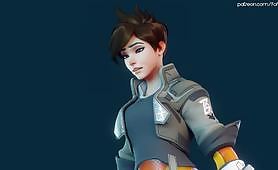 Overwatch Tracer Footjob cock trampling on the cockbox